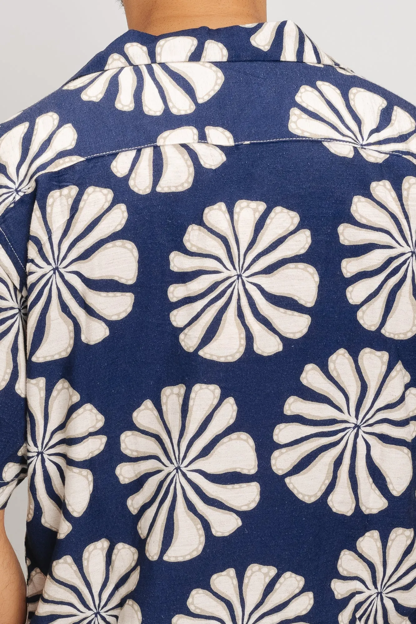 Blue Floral Print Men's Linen Shirt