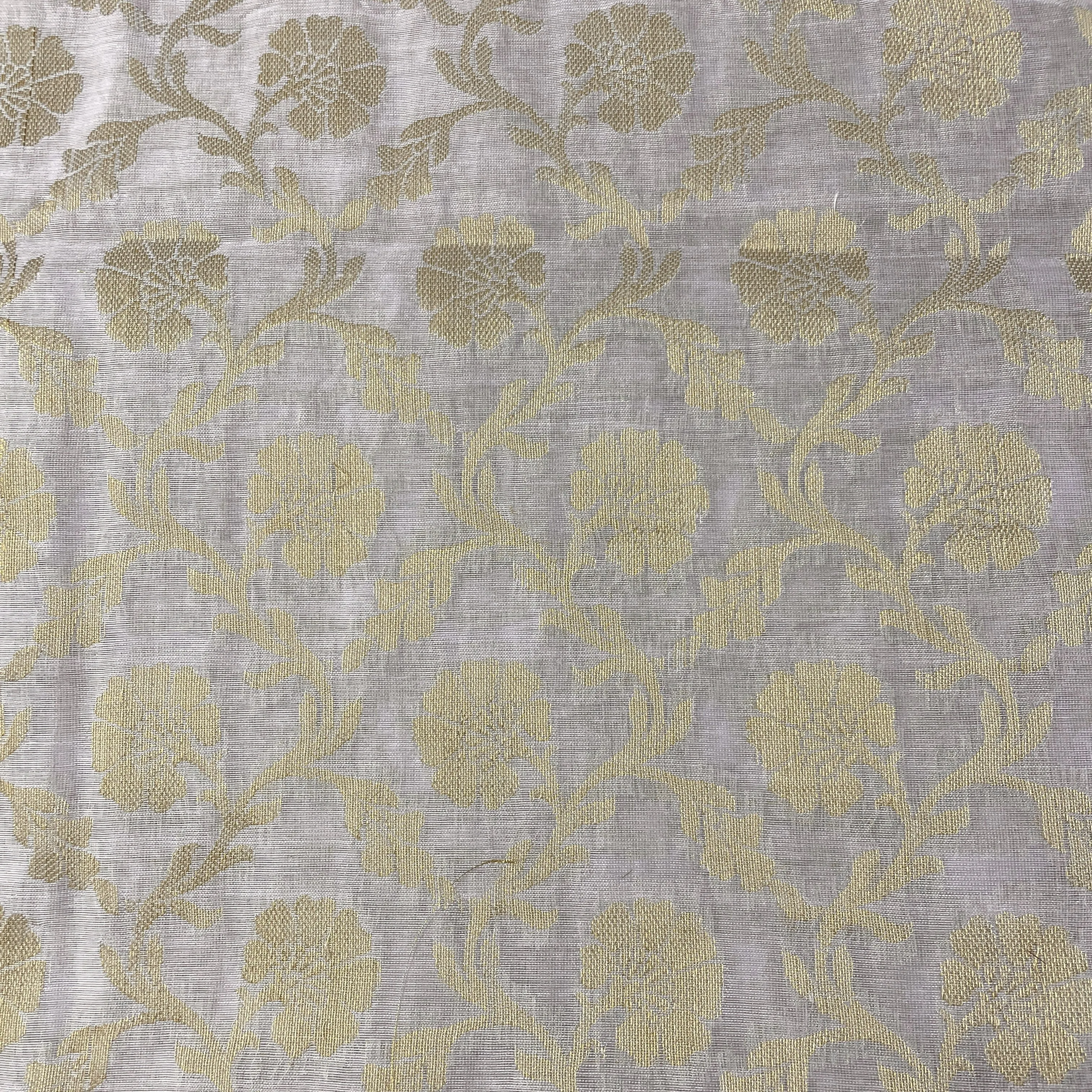 Classic White Gold Traditional Floral Jacquard Dyeable Cotton Staple Fabric