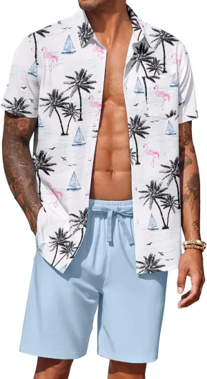 COOFANDY Men's Hawaiian 2 Piece Outfits Summer Beach Matching Set Short Sleeve Floral Shirts and Shorts