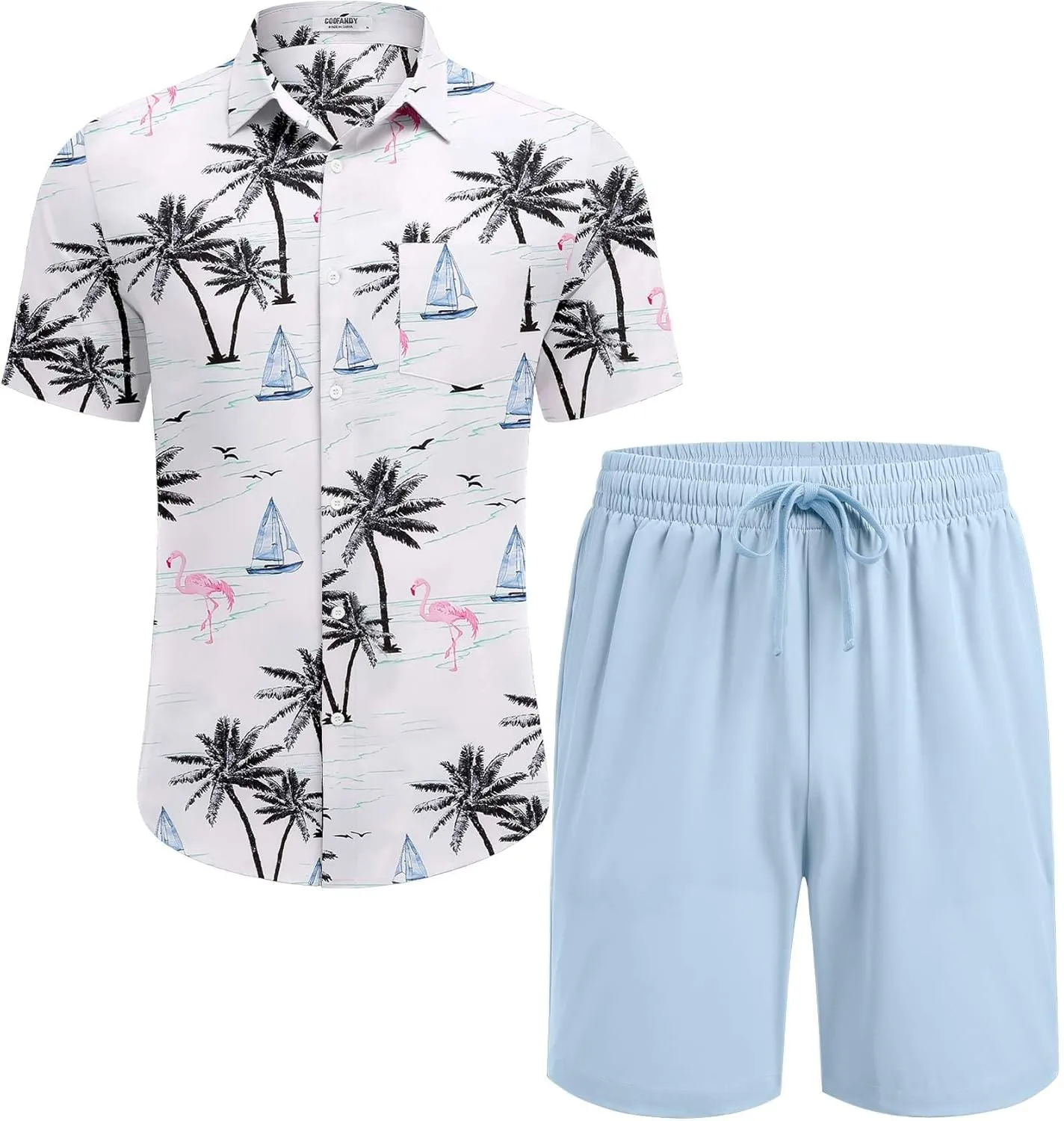 COOFANDY Men's Hawaiian 2 Piece Outfits Summer Beach Matching Set Short Sleeve Floral Shirts and Shorts
