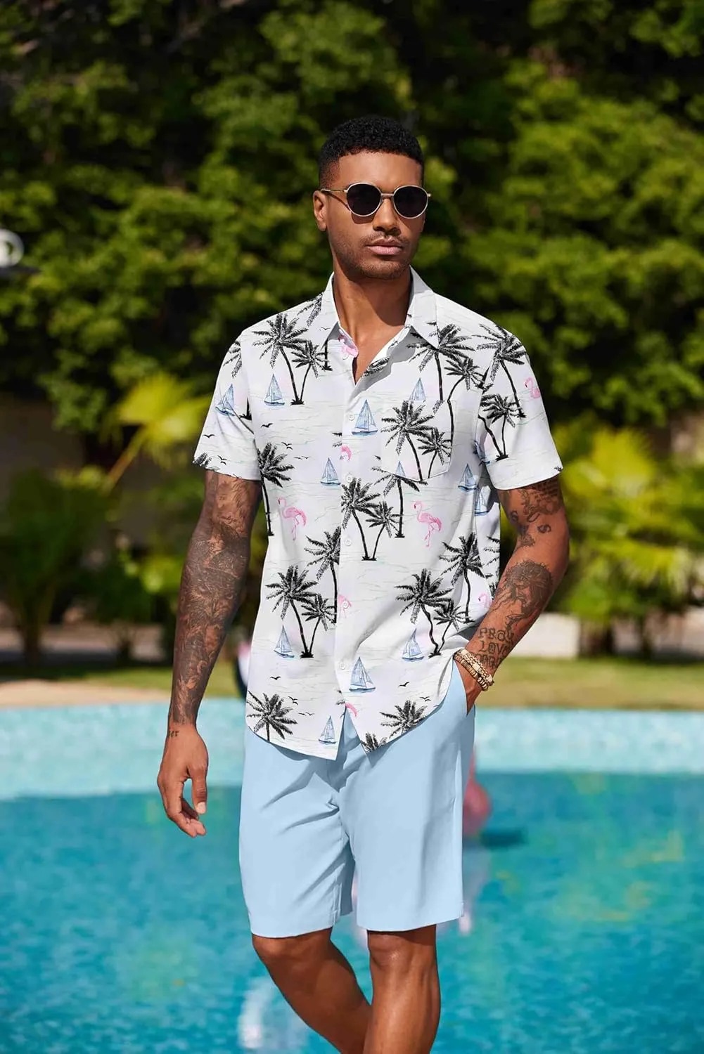 COOFANDY Men's Hawaiian 2 Piece Outfits Summer Beach Matching Set Short Sleeve Floral Shirts and Shorts