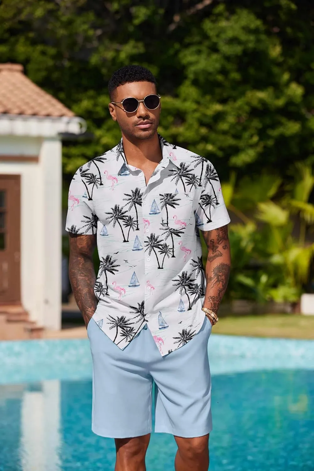 COOFANDY Men's Hawaiian 2 Piece Outfits Summer Beach Matching Set Short Sleeve Floral Shirts and Shorts