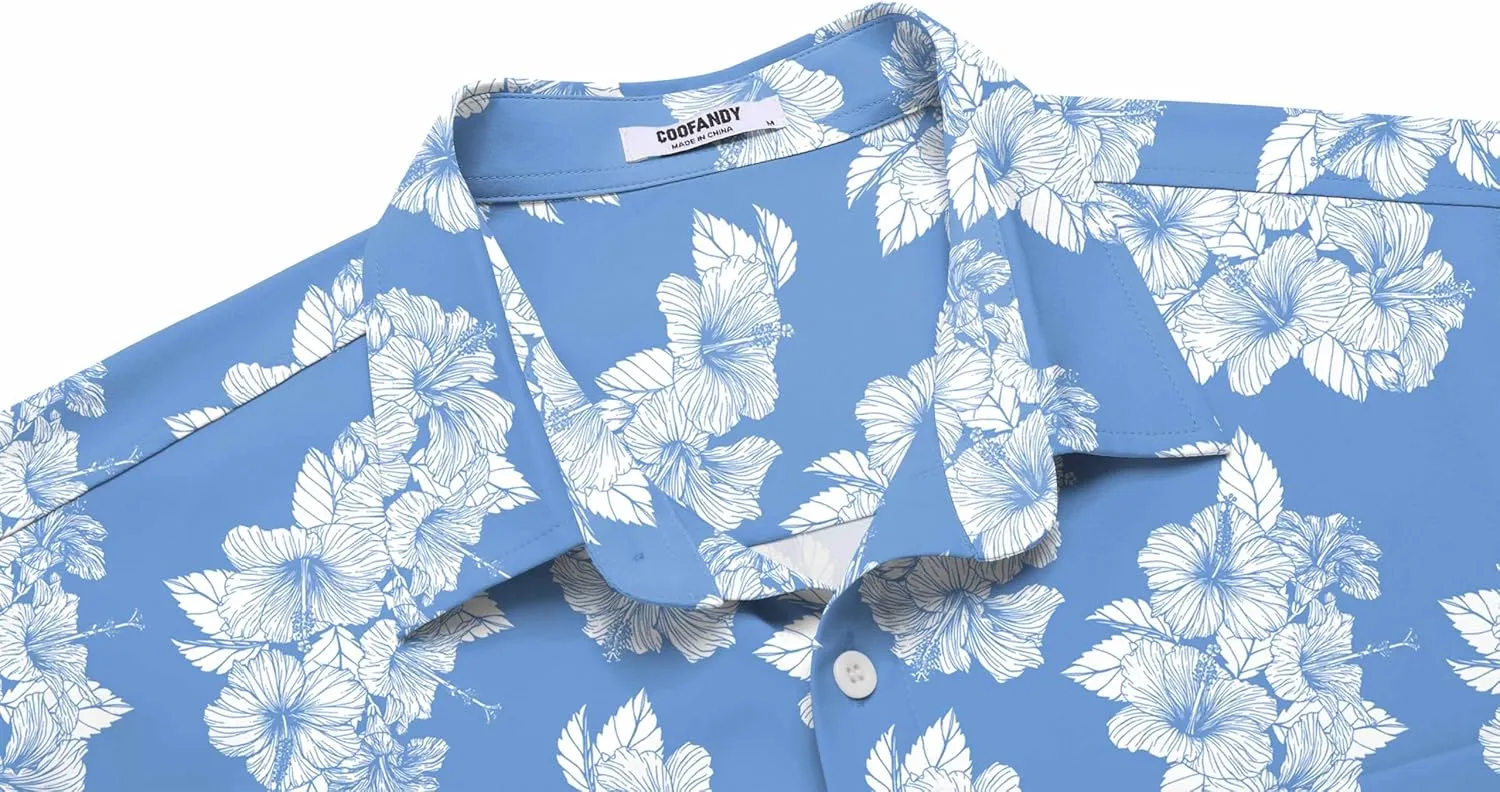 COOFANDY Mens Hawaiian Tropical Shirt Short Sleeve Casual Button Down Floral Summer Beach Shirts with Pocket
