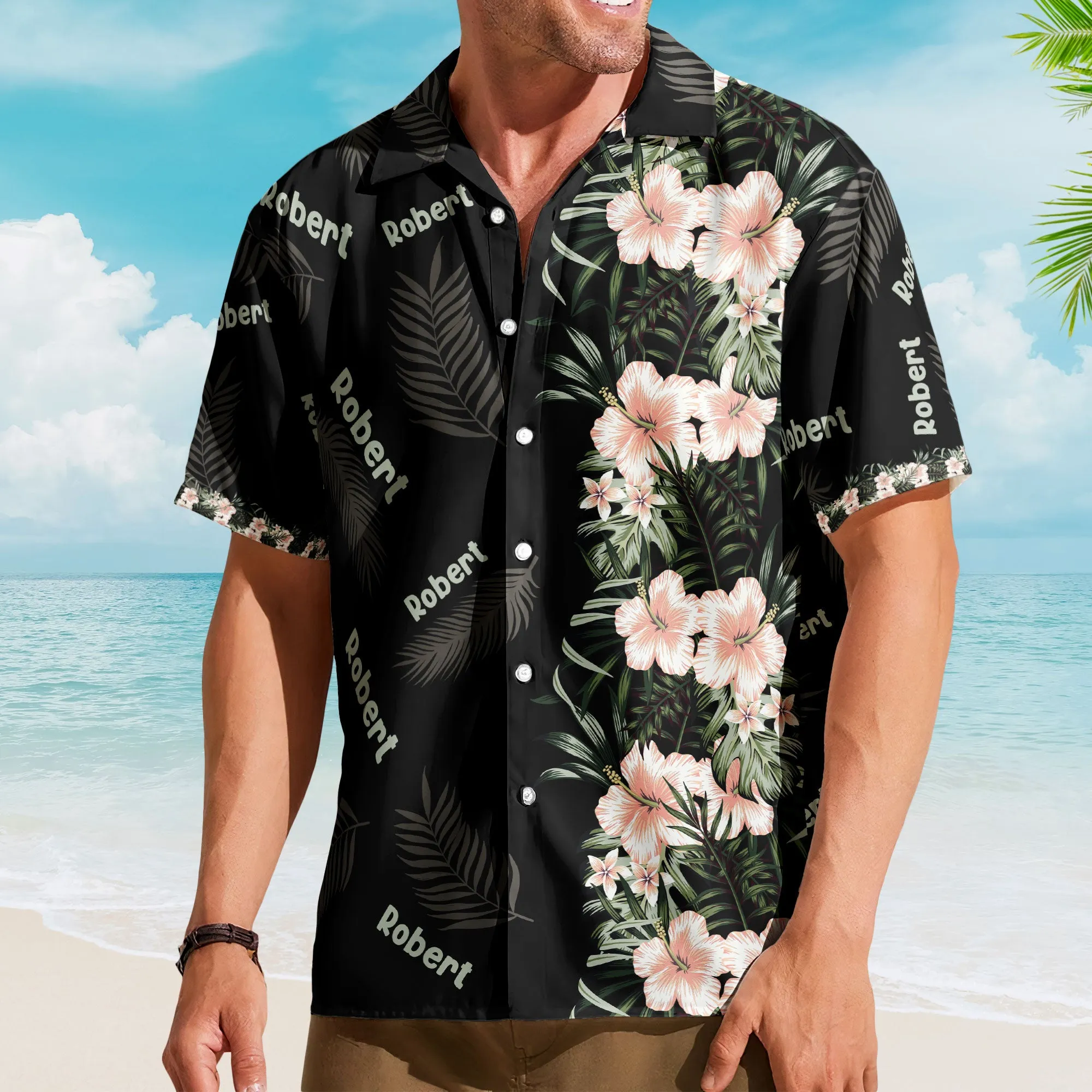Custom Name Hibiscus Tropical Line Vintage Aloha Shirts - Custom Hawaiian Shirts
