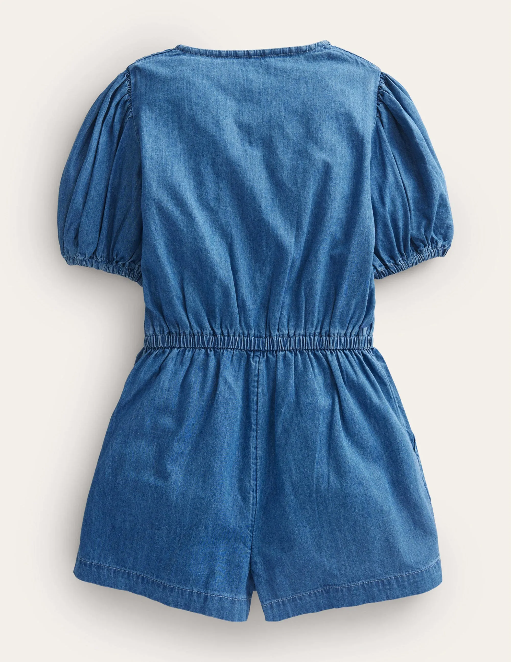 Denim Embroidered Playsuit-Mid Vintage Denim