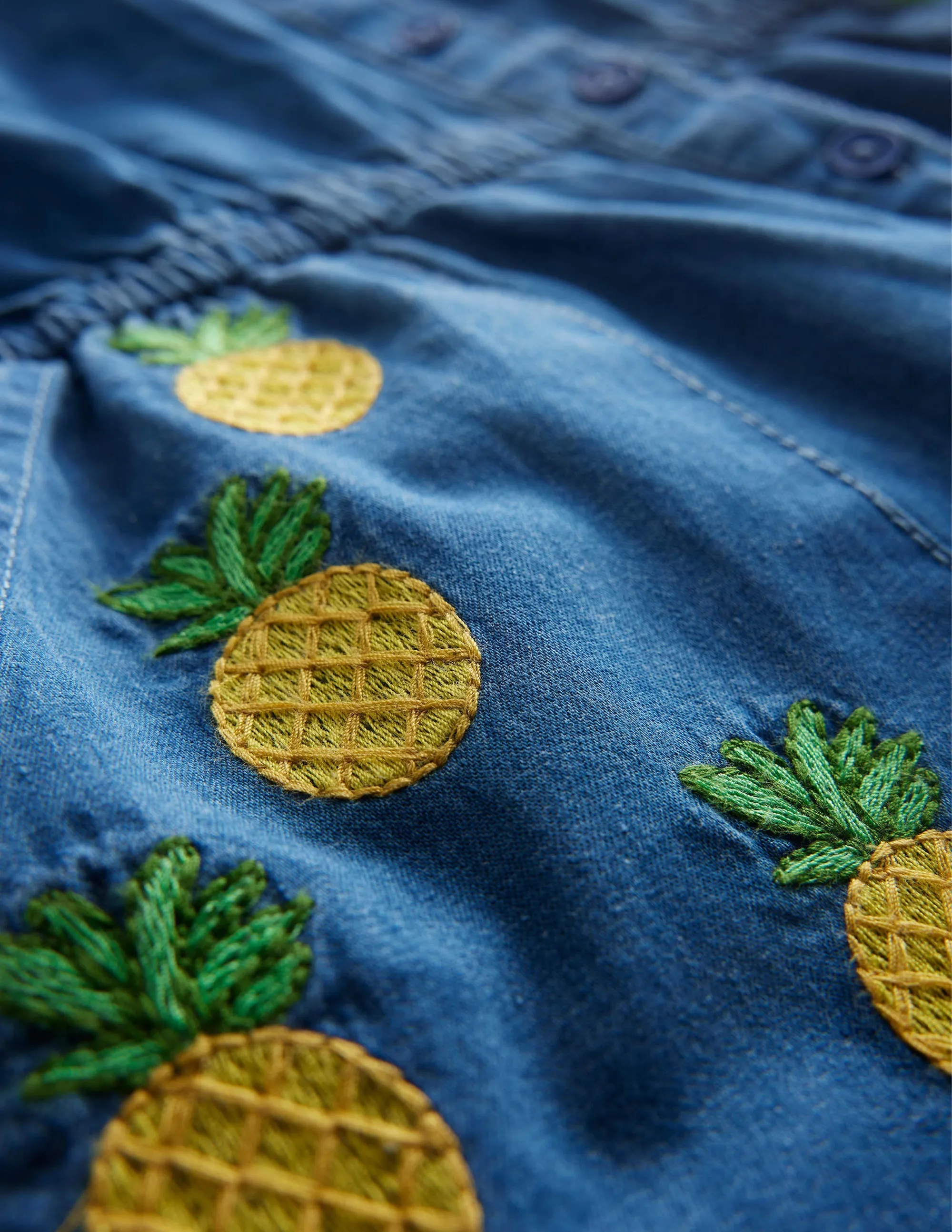 Denim Embroidered Playsuit-Mid Vintage Denim