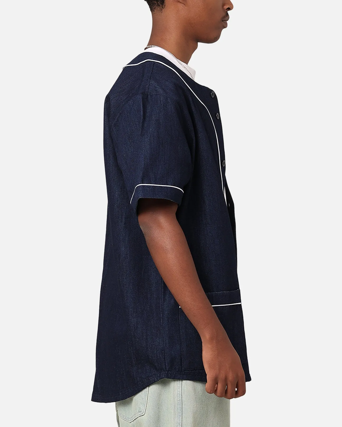 Majestic Athletic New York Yankees Denim Button Up Shirt Washed Navy Denim