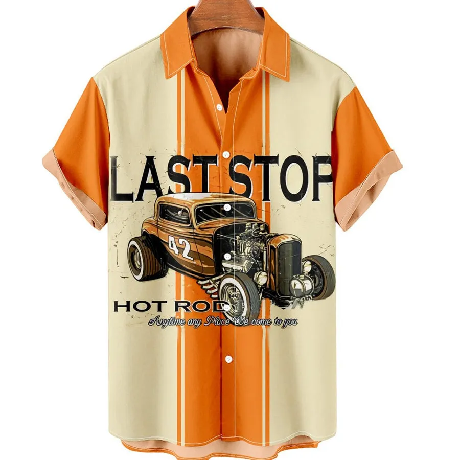 Men's All Over Letter Poster Print Street Short Sleeve Shirts, Hawaiian shirt vintage, Hawaii shirts mens