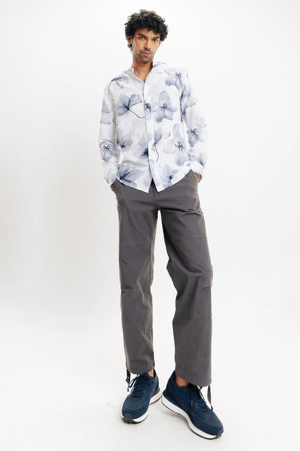 Men's White Floral Printed Shirt
