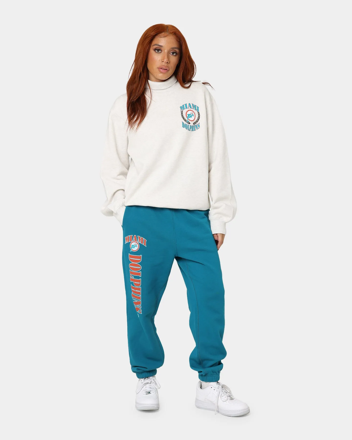 Mitchell & Ness Women's Miami Dolphins Champion High Neck Crewneck Vintage Grey