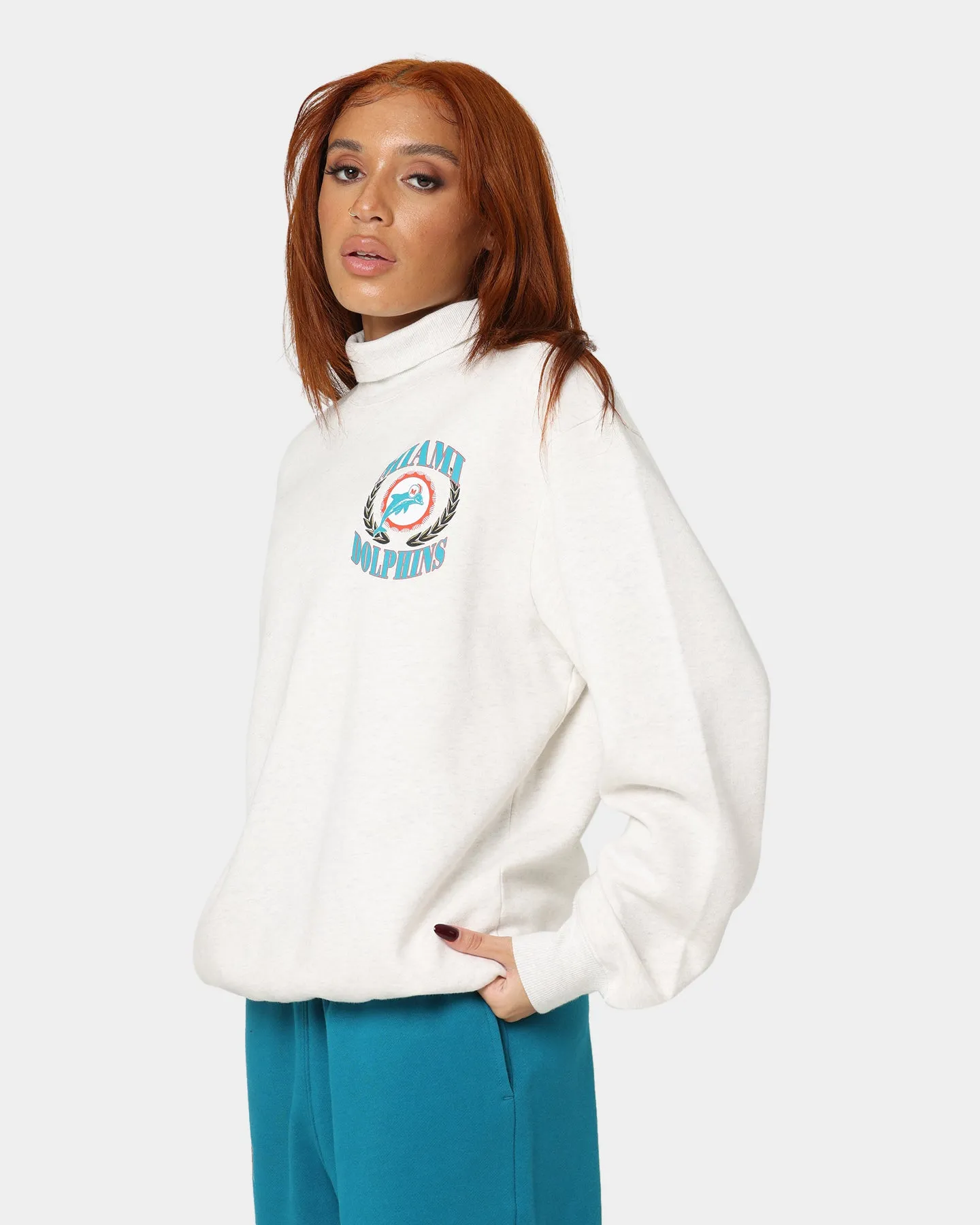Mitchell & Ness Women's Miami Dolphins Champion High Neck Crewneck Vintage Grey
