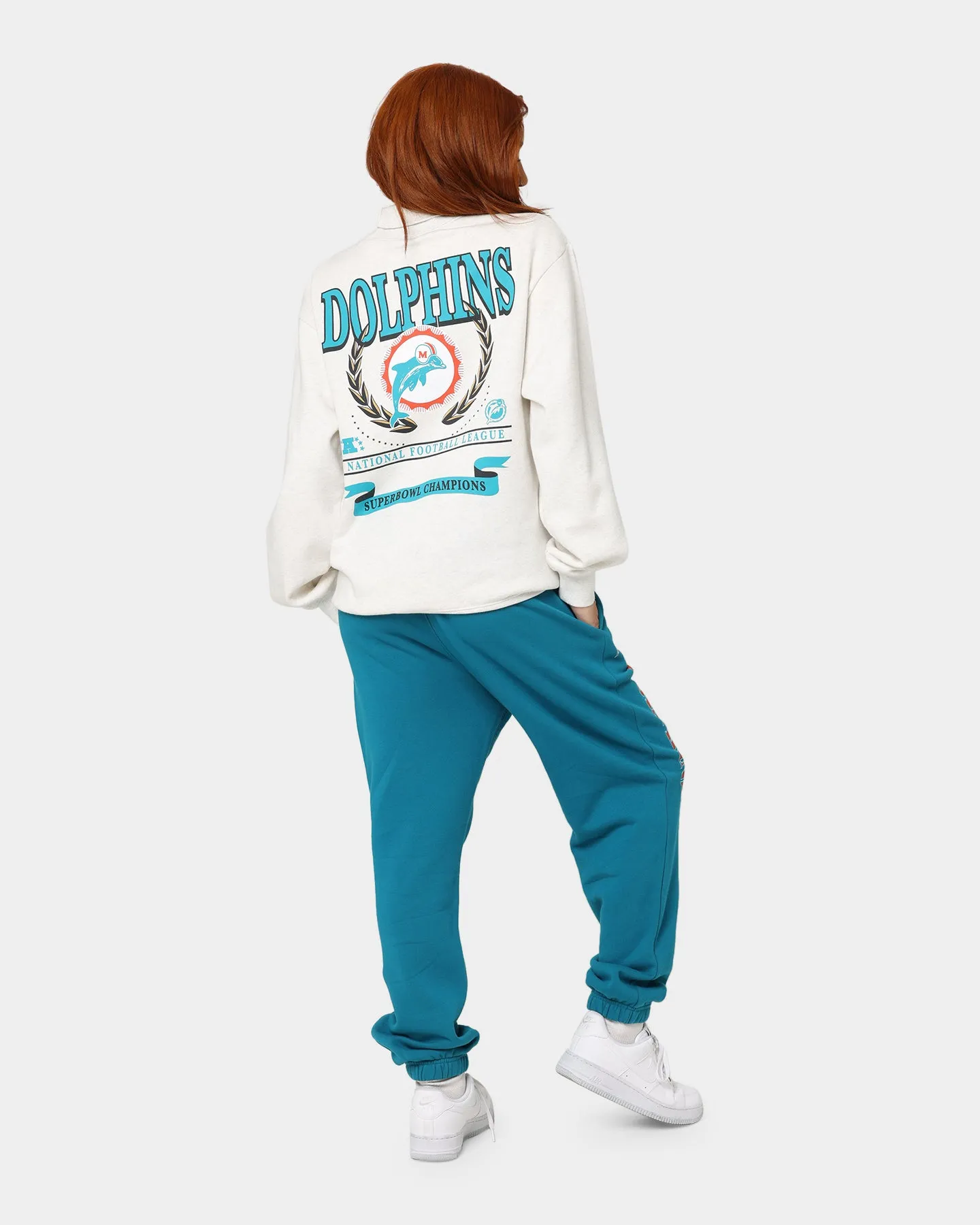 Mitchell & Ness Women's Miami Dolphins Champion High Neck Crewneck Vintage Grey