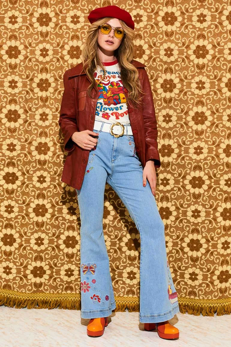 Peace, Love & Flower Power Contrast Ringer T-Shirt