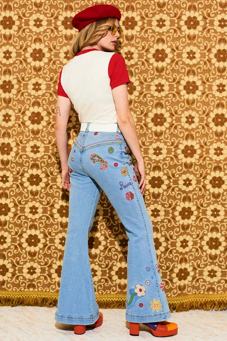 Peace, Love & Flower Power Contrast Ringer T-Shirt