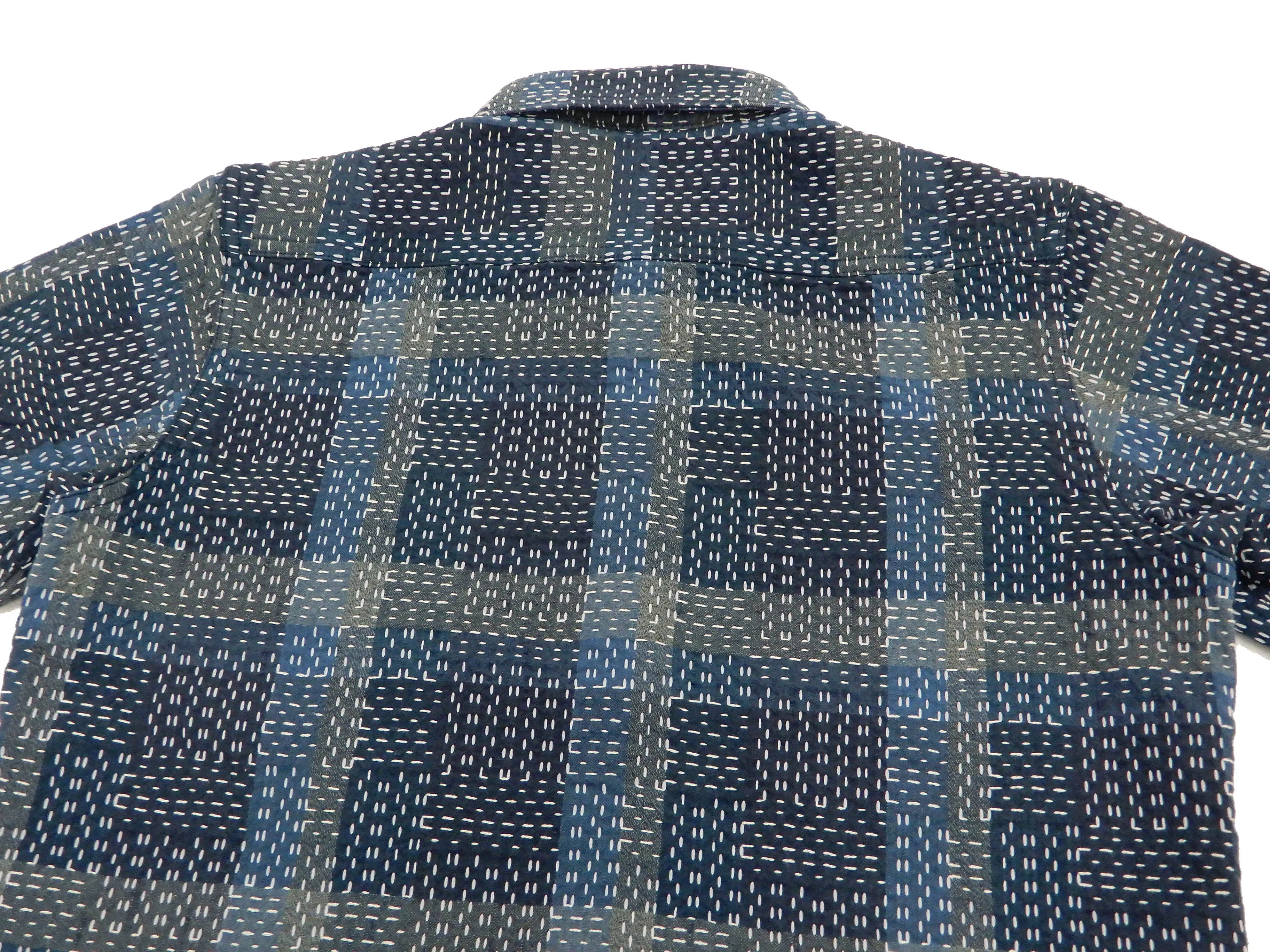 Studio D'artisan Shirt Noragi Boro Style Men's Short Sleeve Sashiko Shirt 5657 Blue