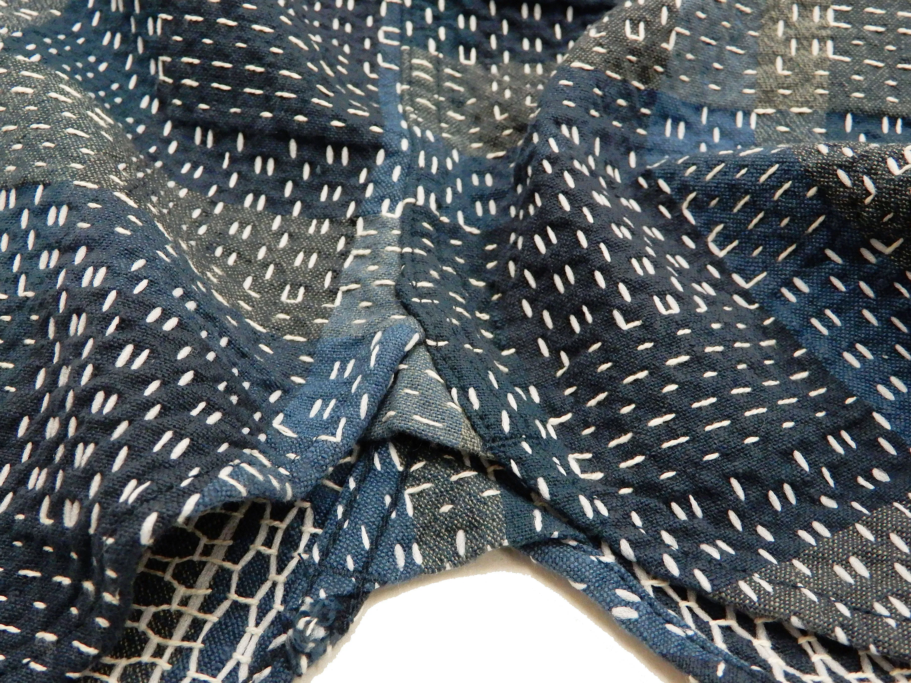 Studio D'artisan Shirt Noragi Boro Style Men's Short Sleeve Sashiko Shirt 5657 Blue