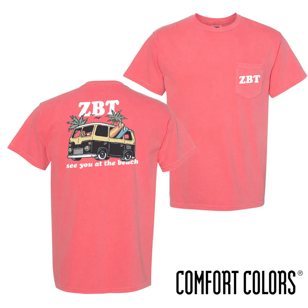 ZBT Comfort Colors Groovy Beach Short Sleeve Pocket Tee