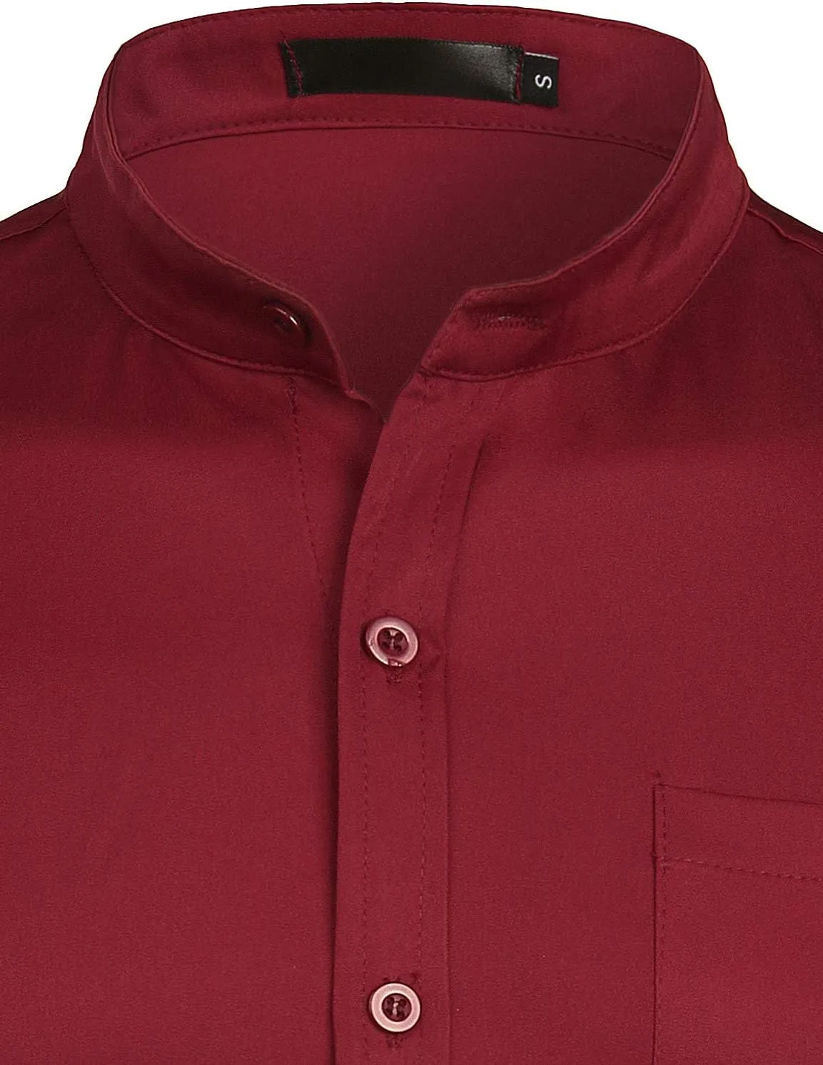 ZEROYAA Men's Banded Collar Slim Fit Long Sleeve Casual Button Down Dress Shirts with Pocket